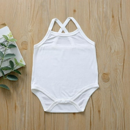 

Newborn Infant Baby Solid Rompers Bodysuits Boys Girls Ribbed Clothes Outfits Summer Sleeveless Girl 0-24M Clothes
