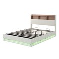 thumbnail image 4 of Queen Size Upholstered Platform Bed with Storage Headboard and Hydraulic Storage System, PU Storage Bed with LED Lights and USB charger, White, 4 of 9