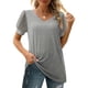 thumbnail image 1 of Whataatahia Camisas De Manga Corta con Cuello En V para Mujer, Moda De Verano, Color Puro, Blusa Informal Suelta De Manga Corta para Mujer, Gris S, 1 of 6