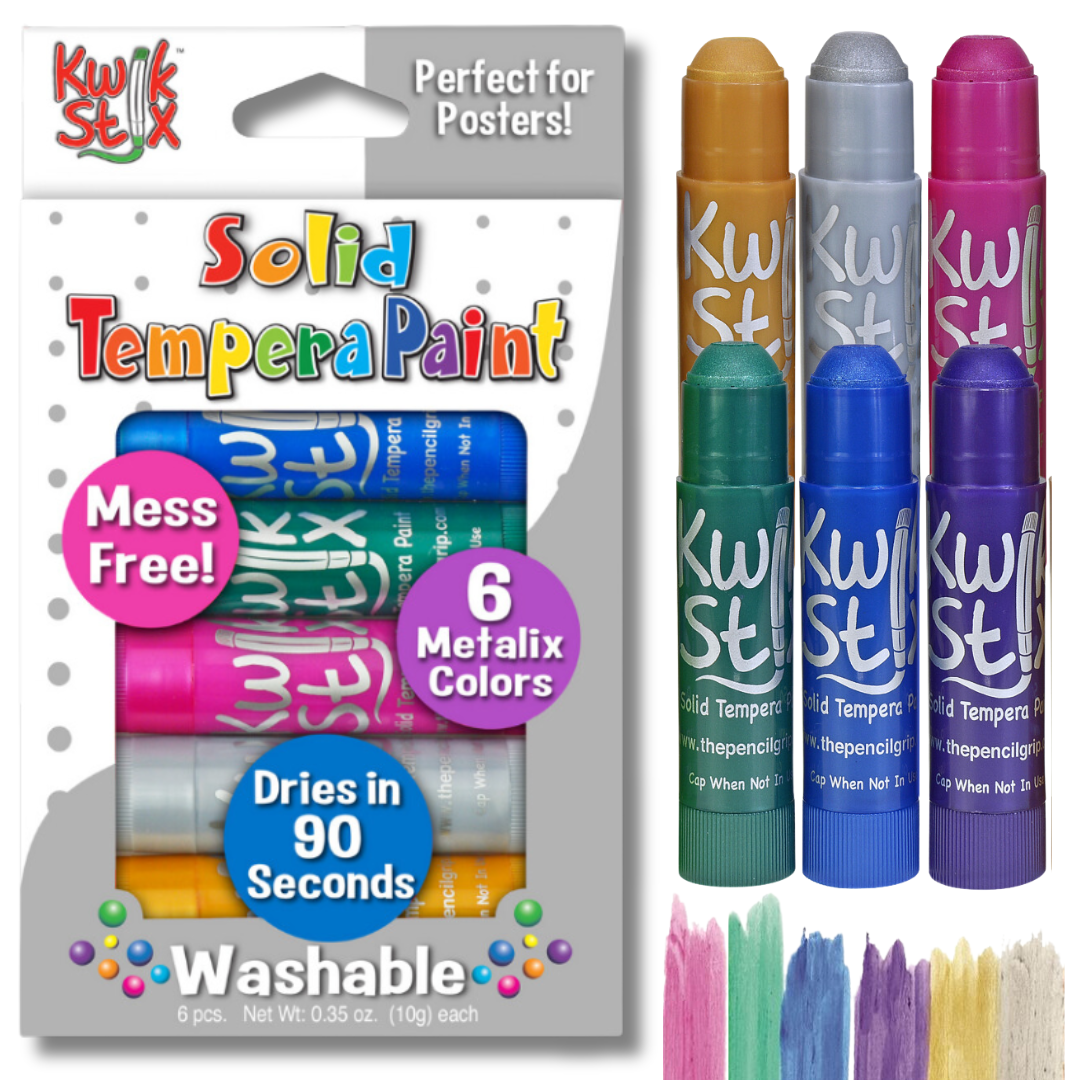 Kwik Stix Solid Tempera Paint Sticks Bundle, 24 Count (4 Packs of 6), Classic, Neon, Metallic & Earth Tone Colors, Washable, Quick-Drying, Non-Toxic