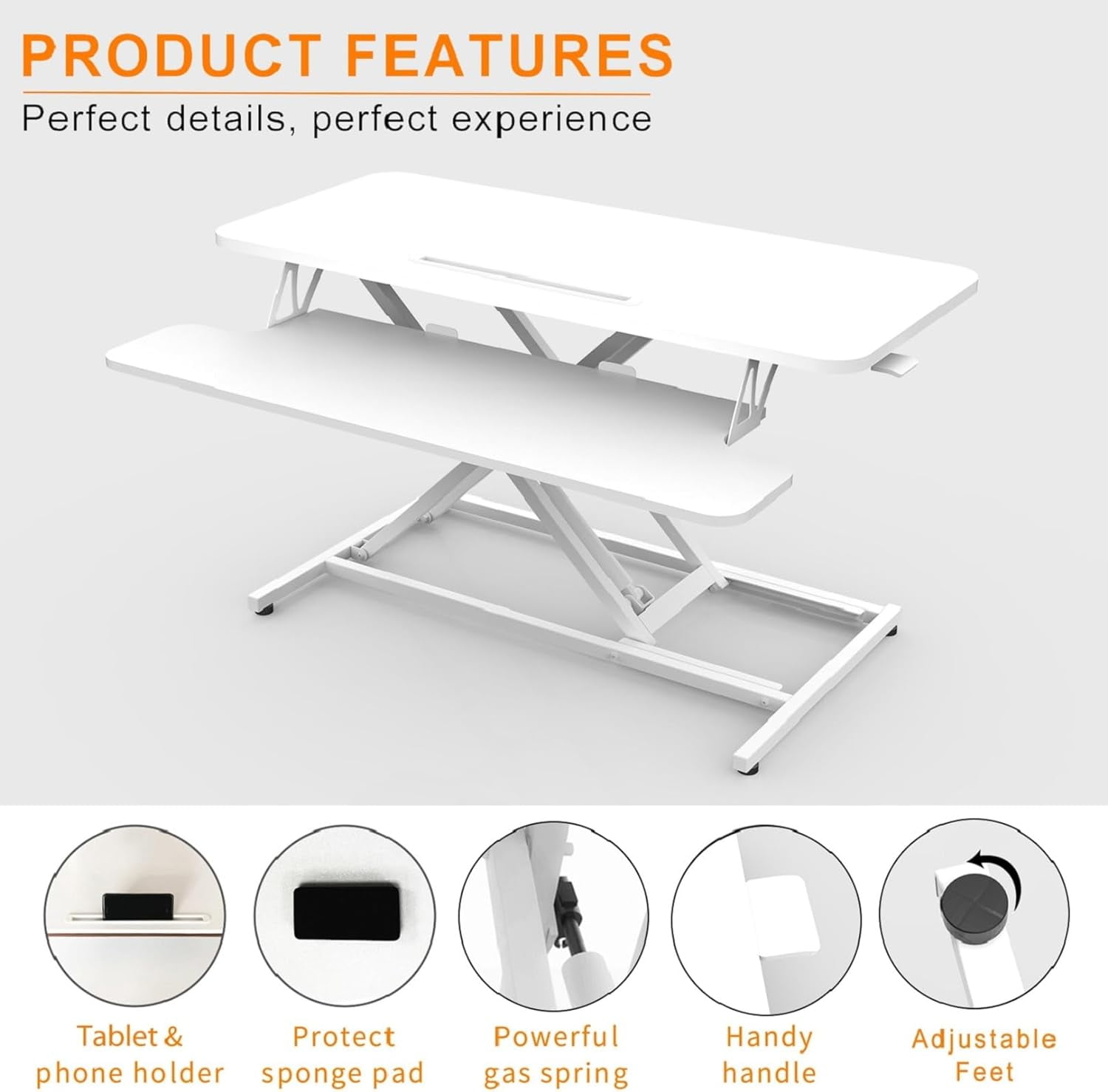 SUSUZI 37" Standing Desk Converter, 2 Tier Height Adjustable Sit Stand up Desk Riser, White