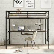 ARCTICSCORPION Metal Loft Bed,Space-Saving Full Size Loft Bed with 2 Shelves & 1 Desk,Heavy Duty Loft Bed with Two Build-in Ladders and Guardrails for Bedroom Dorm,No Box Spring Needed, Black