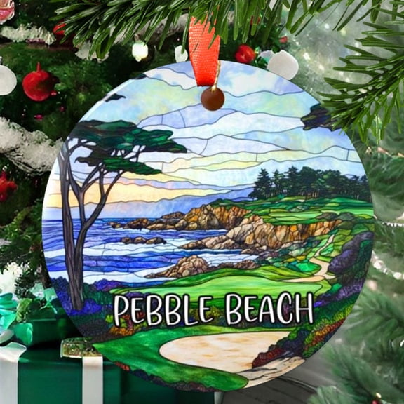 Pebble Beach California Christmas Ornament, Ceramic/Acrylic - Pebble Beach California Travel Souvenir, Tree Hanging Ornament, Trip Keepsake 2025, Traveler Gift, 2025 Edition
