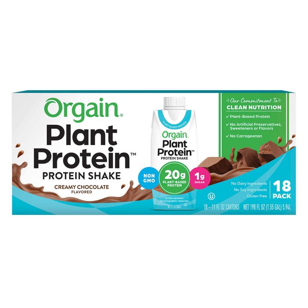 Orgain PlantBased Protein Shake Chocolate, 11 Fluid Ounce (Pack of 18