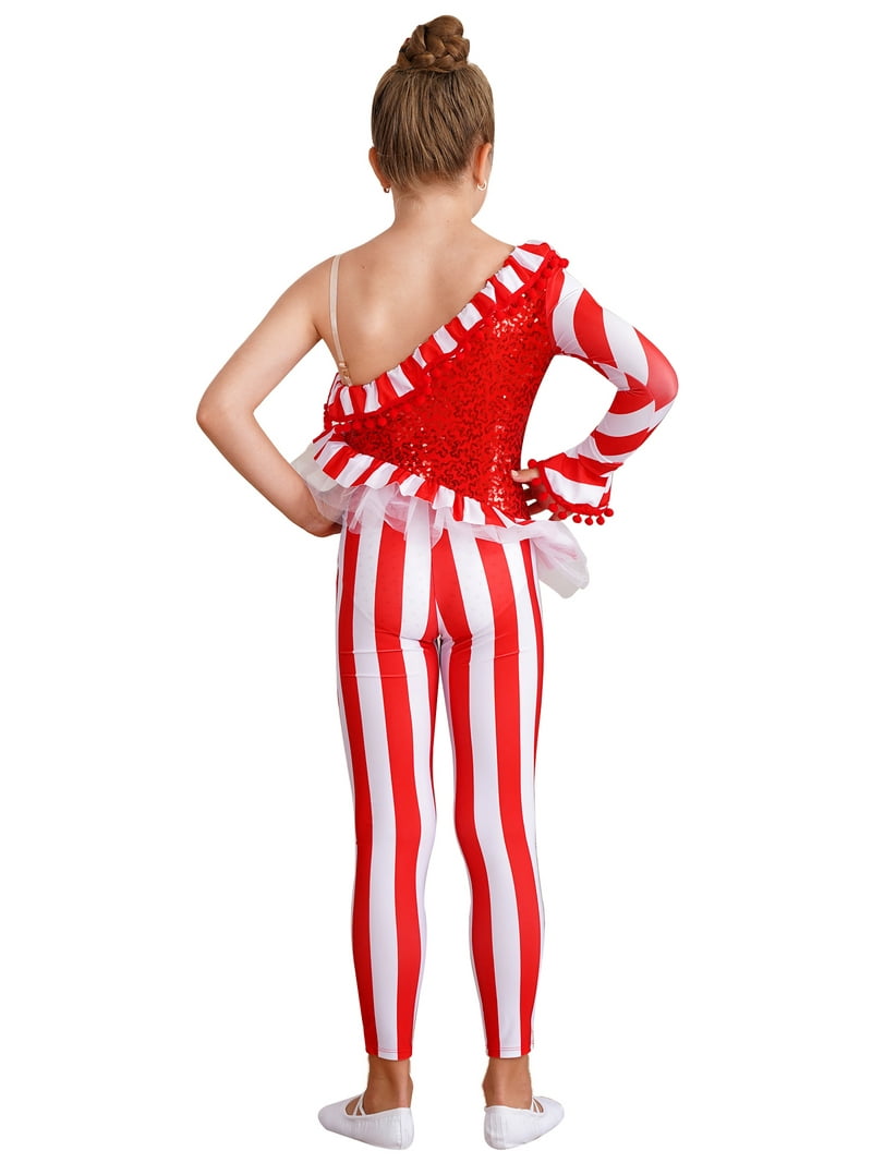 Aislor Girls Miss Santa Candy Full Body Cover Unitard Ruffles