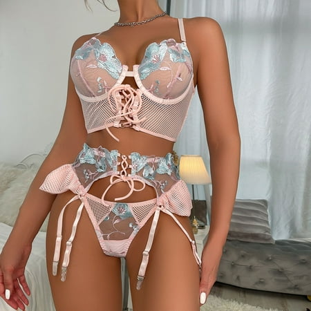 

TIANEK Ladies Lingerie Ladies Fashion Sexy Cute Lingerie Hollow Lace Flowers Ruffles Sexy Underwear Thong Garter Belt Suit Clearance