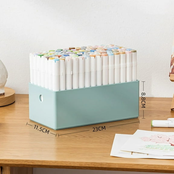 Large capacity plastic marker pen storage box - desktop creative pen holder, essential for office stationery organization, easy to store various pen tools