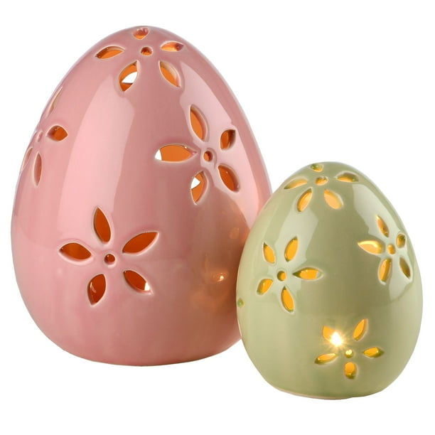 Set Of 2 Pre Lit Pink And Green Led Lighted Easter Egg Decor 7 Walmart Com Walmart Com