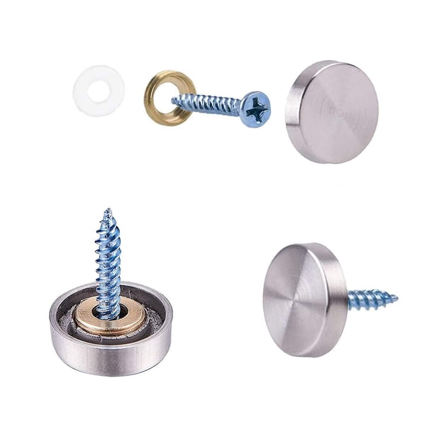 Juego de 20 clavos de tapa de tornillo de espejo decorativo de acero inoxidable de 16 mm (cilíndricos) Banban