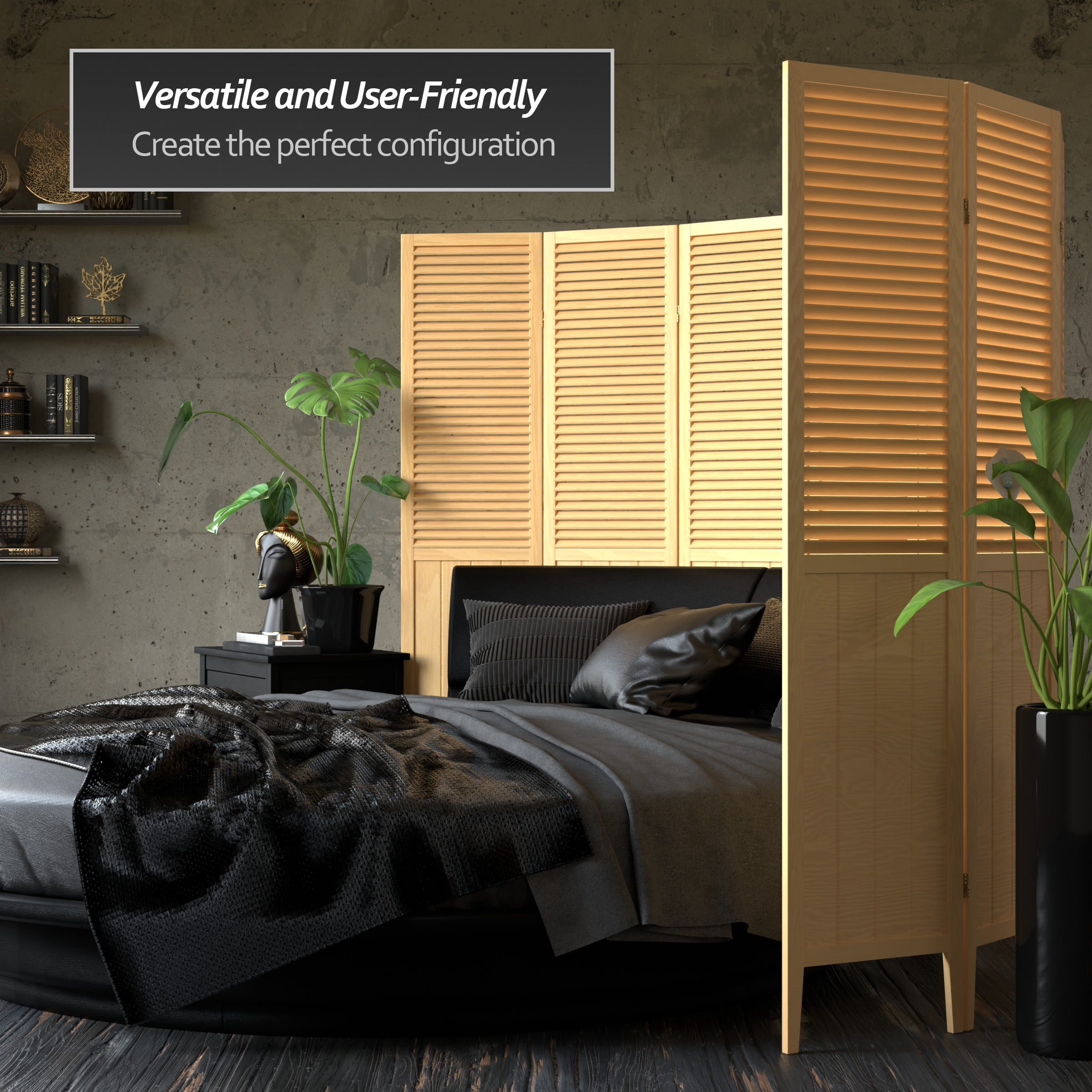 6 ft. Tall Beadboard Divider with Natural Finish - 5 Panel Adjustable Screen
