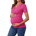 thumbnail image 4 of Blusa de lactancia de verano para mujeres INSPIRE CHIC, con cuello en V, manga corta, tops para embarazo, camisetas fruncidas, color rosa caliente mediano, 4 of 6