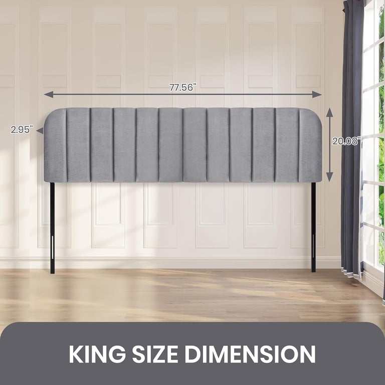 Headboard Queen Size Upholstered Headboard - Striped Interval - Adjustable Height - Metal Legs - Bed Frame (Blue, King (U.S. Standard King Size Headboard Only