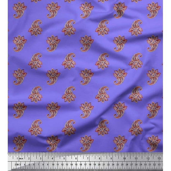 Soimoi Purple Japan Crepe Satin Fabric Floral & Paisley Print Sewing Fabric Yard 42 Inch Wide