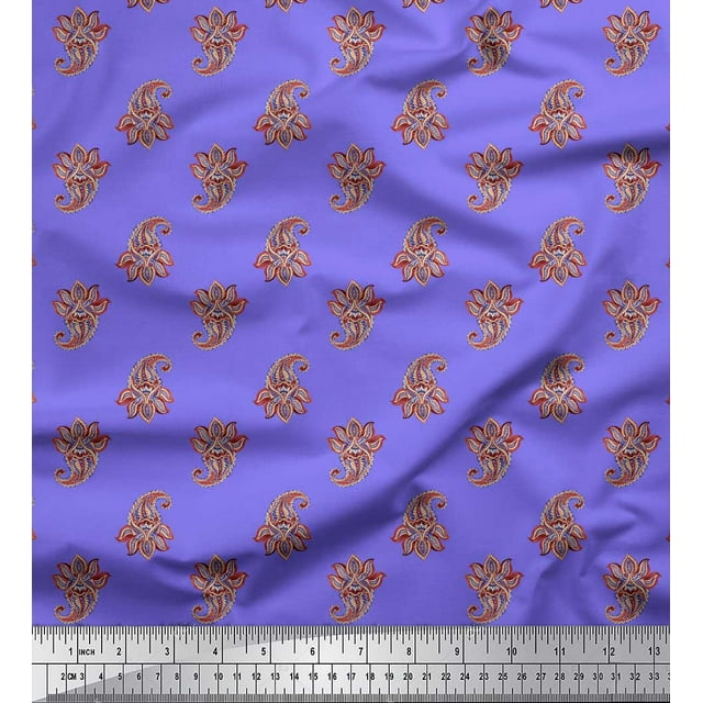 Soimoi Tissu en Velours Violet Imprimé Floral & Cachemire 1 Yard 58 Pouces de Large