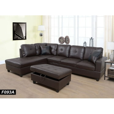 PonLiving Left Facing Sectional Sofa with Ottoman, Espresso