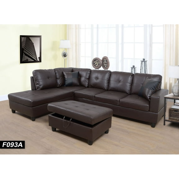 PonLiving Left Facing Sectional Sofa with Ottoman, Espresso