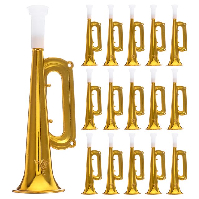 18 piezas de trompeta de plástico dorada, juguetes promocionales, altavoces para niños, herramientas para hacer ruido, bocina de animación.