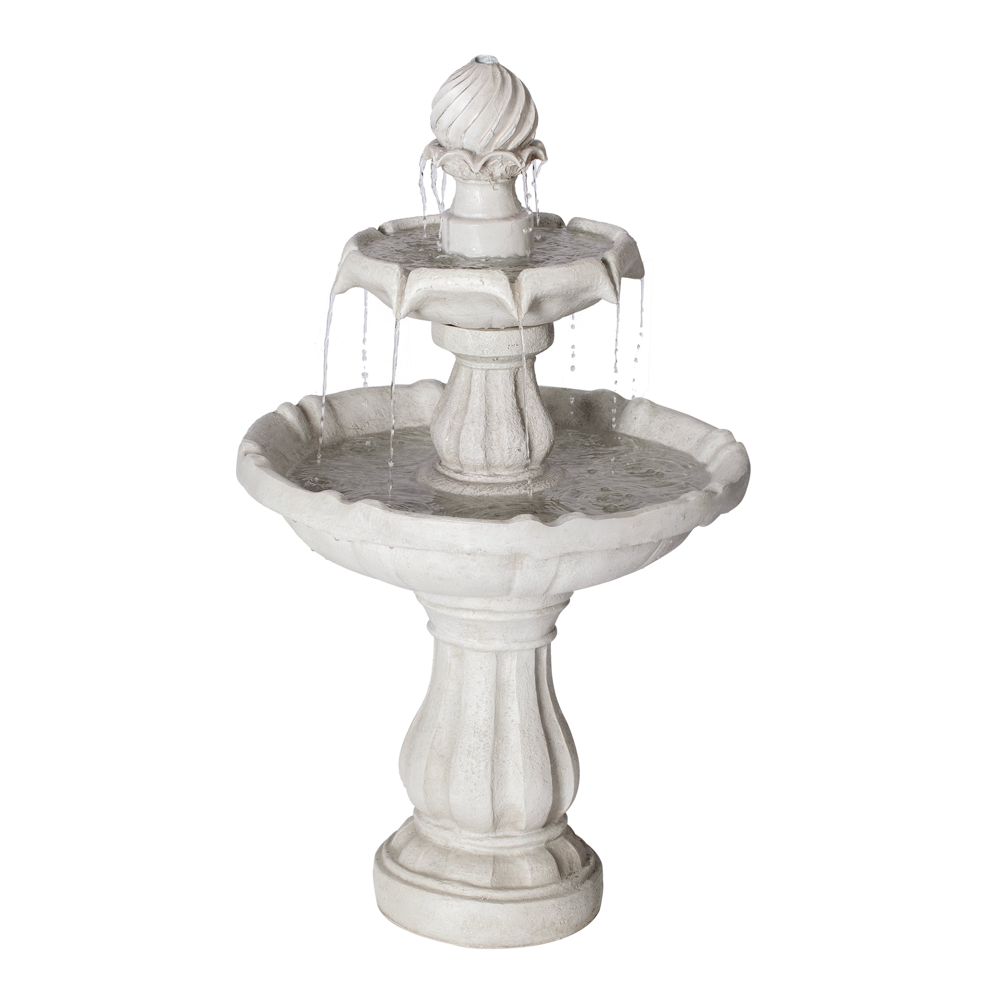 2 Tier Pedestal Fountain, 37.4 Inch White Polyresin Classic Outdoor Water Fountain for Patio Garden, White