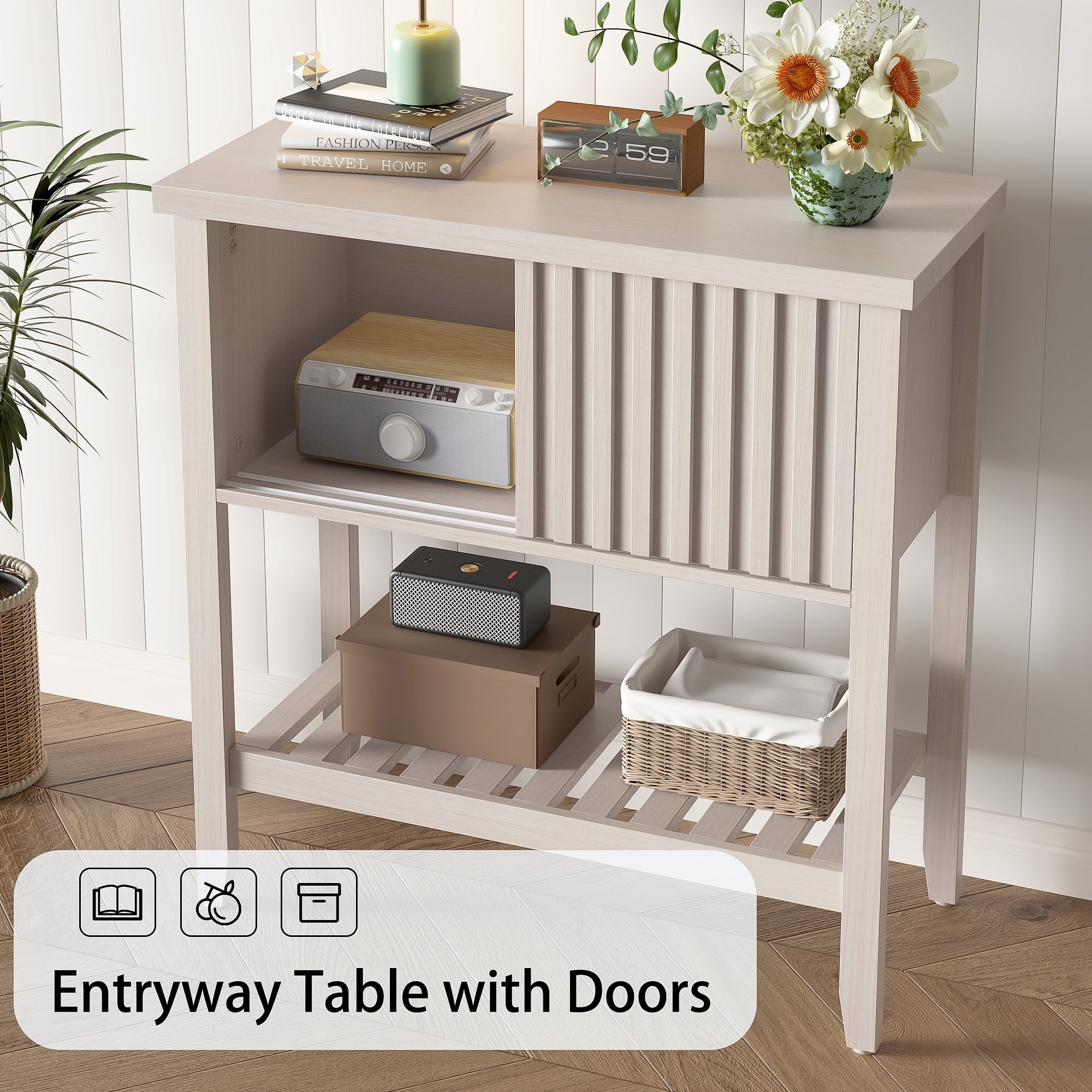 31.5" Entryway Console Table with Sliding Drawer Doors and Storage Shelf for Hallway, Living Room, or Office,Beige