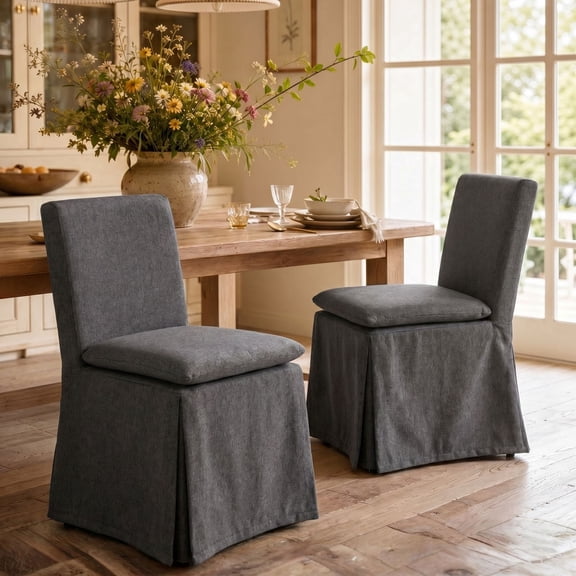 Dayalane Modern Farmhouse Parsons Slipcover Dining Chairs Set of 2, High Back Linen Upholstered Armless Wooden Kitchen Side Chairs, Removable Slipcover for Dining Living, Charcoal
