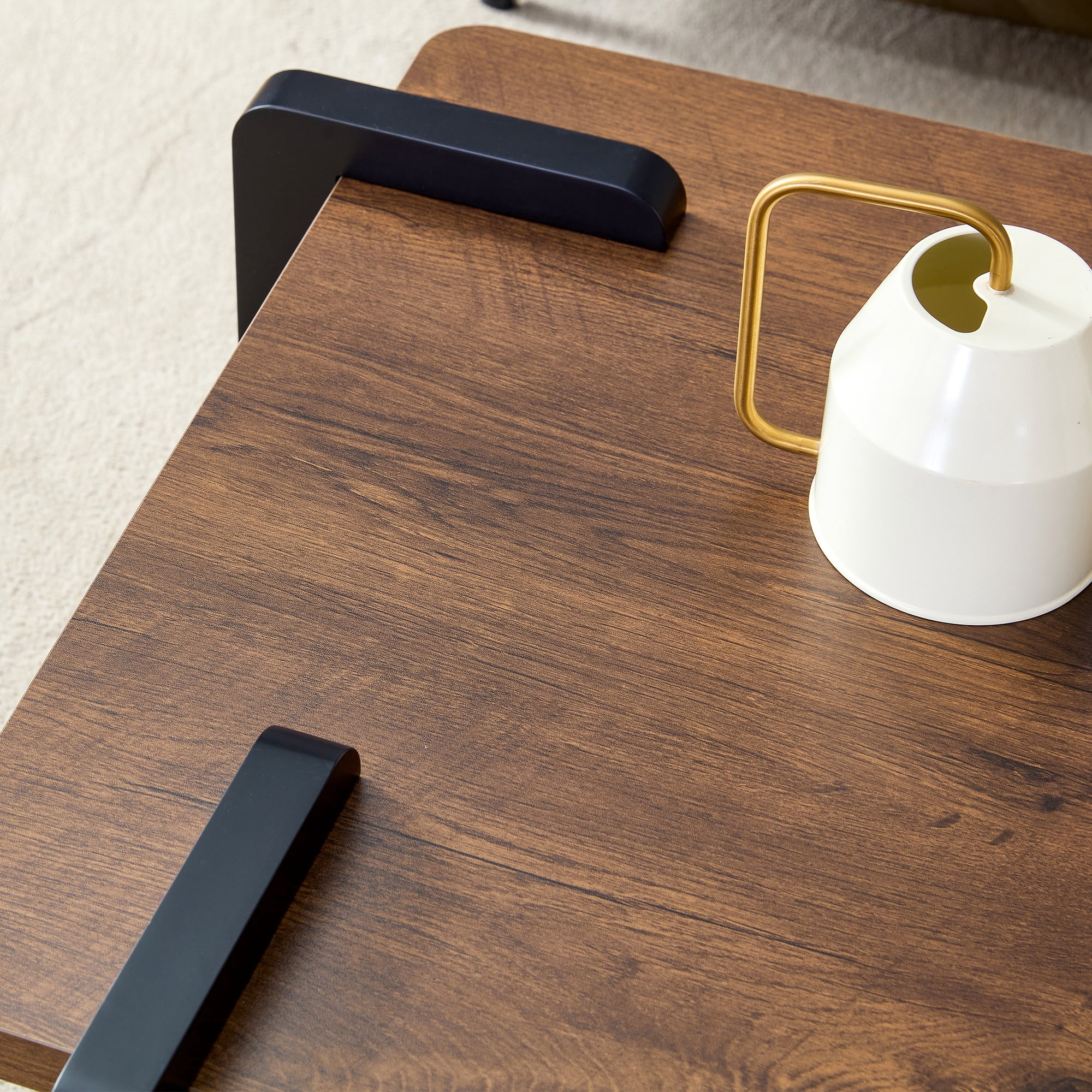 TesNus 39" Walnut Coffee Table, Modern MDF Rectangle Center Table with Black Solid Legs for Living Room Small Space