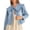 light blue, variant on Women Cropped Denim Jacket Ruffle Peter Pan Collar Long Sleeve Button Down Casual Outerwear