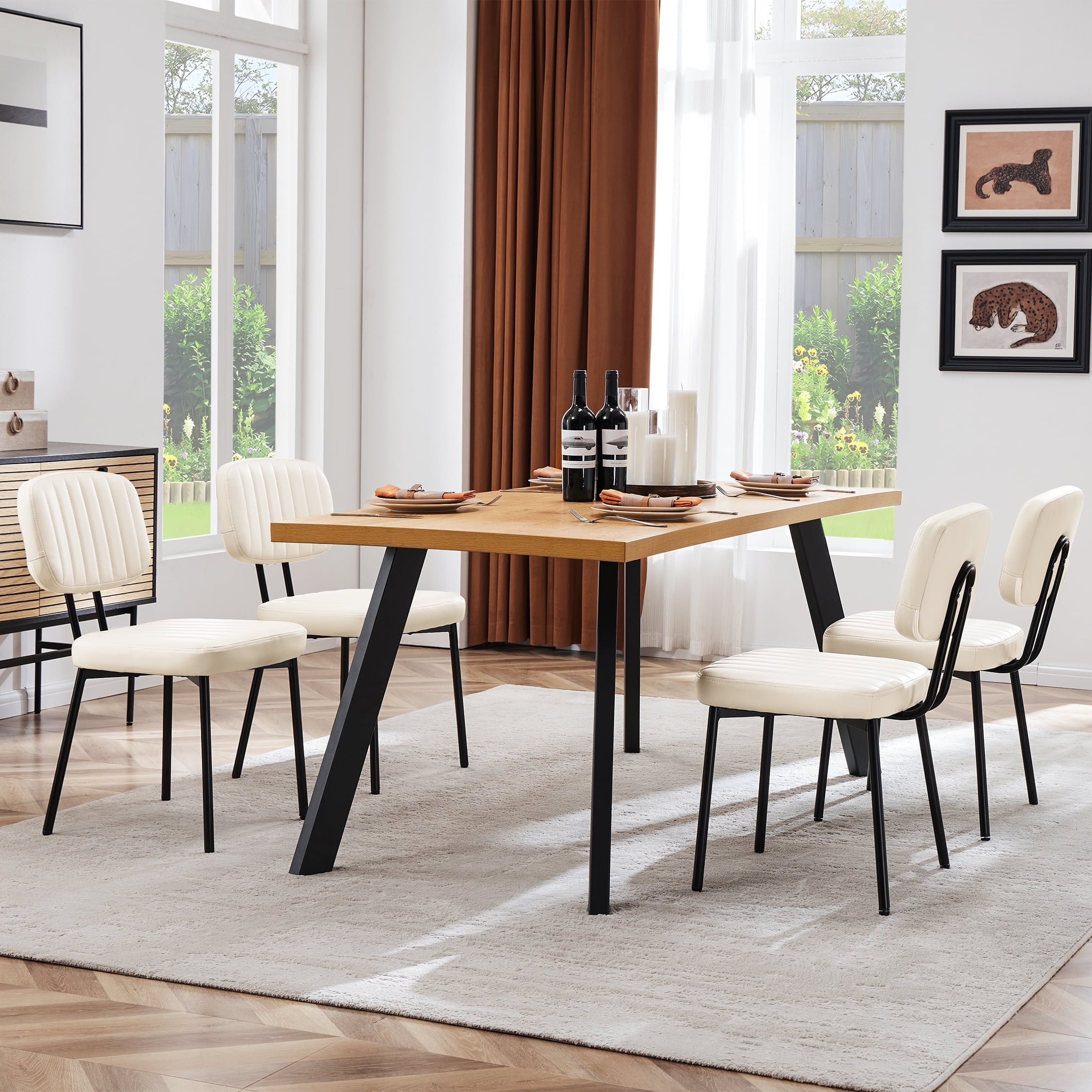 edx Dining Chairs Set of 4, Mid Century Modern Kitchen Chairs with Faux Leather for Kitchen, Living Room, Beige