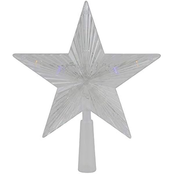 wonima02 8" Pre-Lit Clear Crystal Star Christmas Tree Topper - Multicolor LED Lights