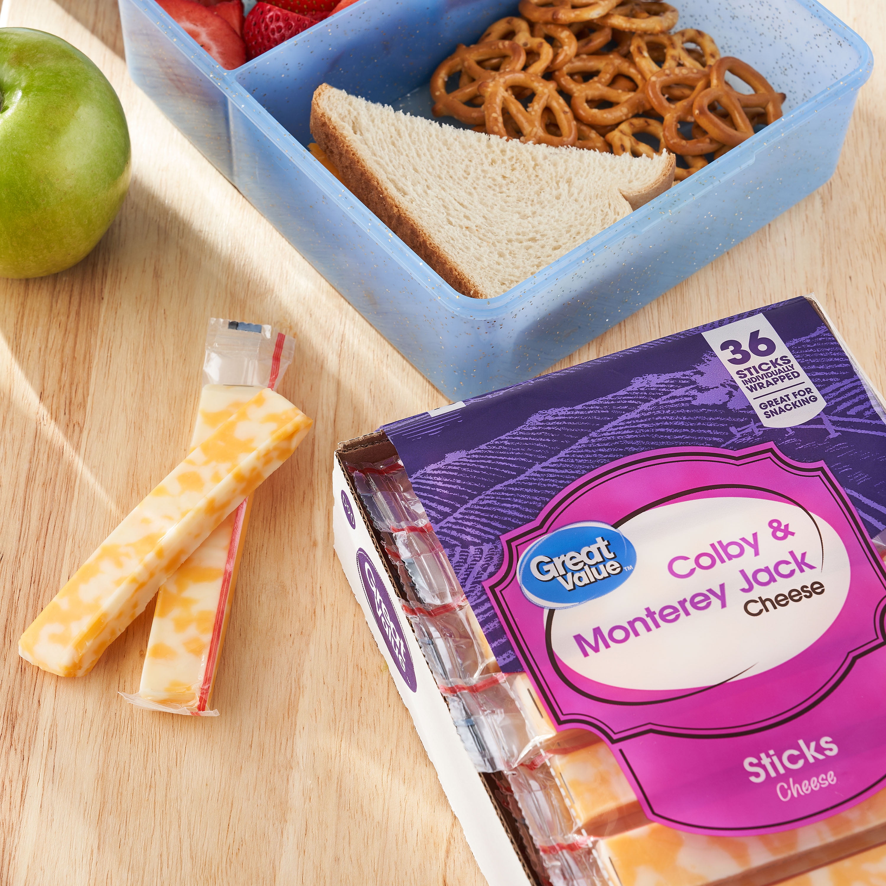 Great Value Colby & Monterey Jack Cheese Snack, 27 oz Bag, 36 Cheese Sticks