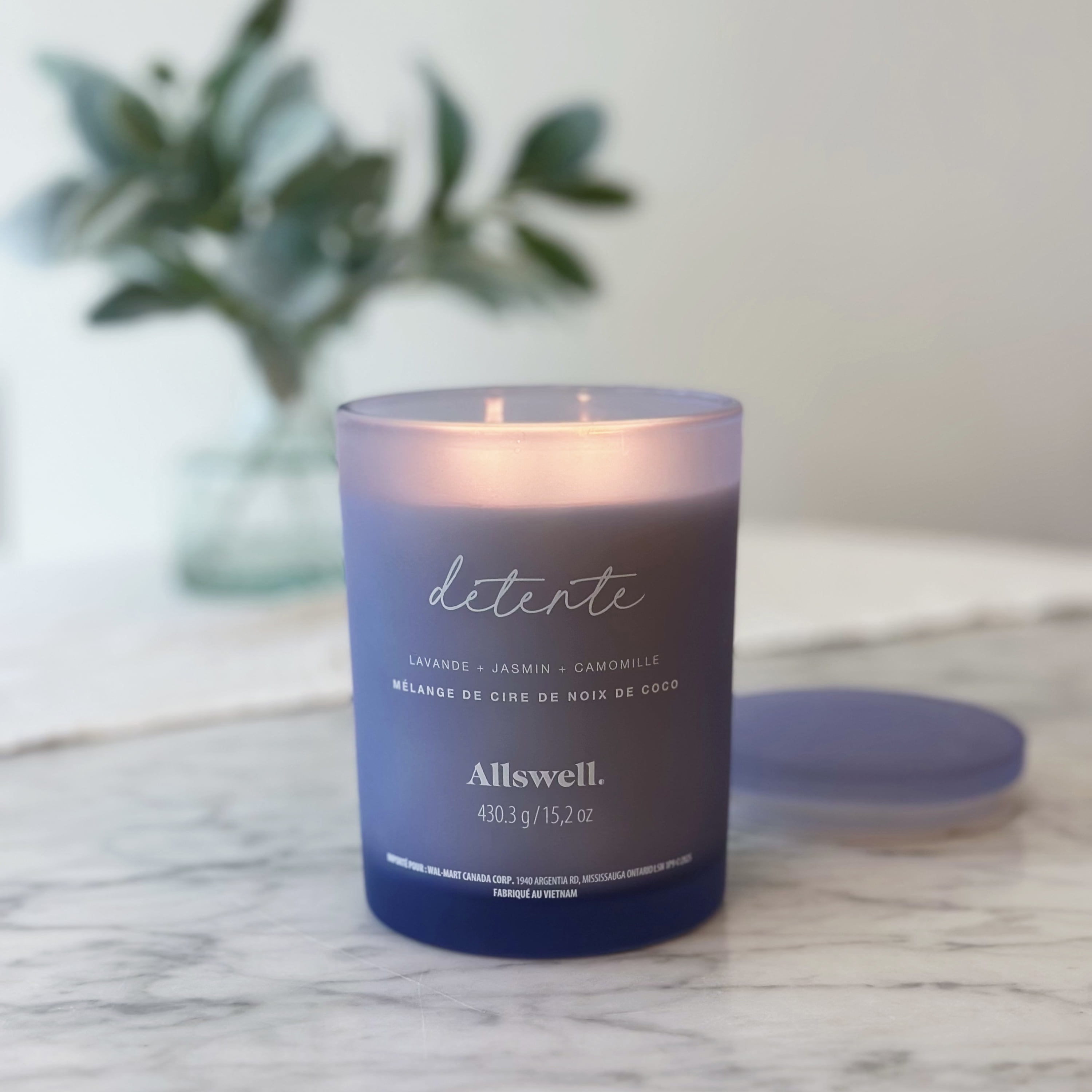 Bougie spa parfumée à la cire de noix de coco 15 oz Allswell, Détente (Lavande + Jasmin + Camomille) Mélange de cire de noix de coco