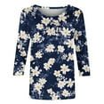 thumbnail image 4 of YUGYXL Deals Flower Graphic Tees for Women 3/4 Length Sleeve Shirts Ladies Crew Neck Cute Tshirts Lounge Tunics Comfy Tops Holiday Clothes Clearance, 4 of 5