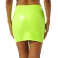 thumbnail image 3 of TiaoBug Womens Wet Look Mini Pencil Skirts Cocktail Glossy Patent Leather Bodycon Miniskirt Evening Party Clubwear Fluorescent Green L, 3 of 7
