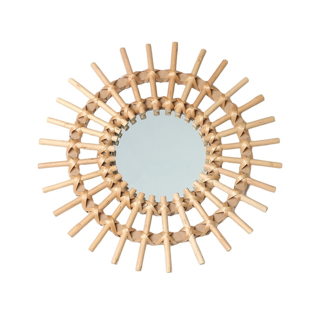 Rattan Innovative Art Decoration Round Makeup Mirror Dressing Bathroom Wall Hanging Mirror