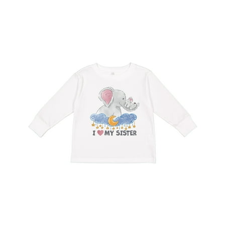 

Inktastic I Love My Sister Cute Elephants with Moon and Stars Boys or Girls Long Sleeve Toddler T-Shirt