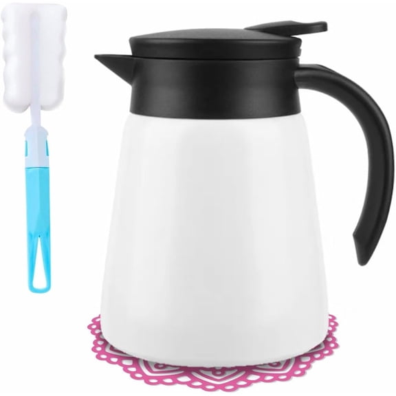 Mini Stainless Steel Thermal Carafe Coffee, 30 oz  Pot Double Wall Vacuum Insulated with Handle and Lid, 880ml (white)