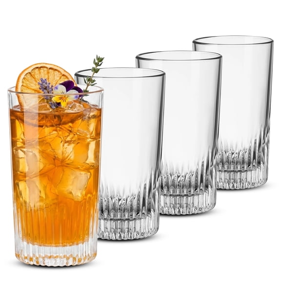Bormioli Rocco Graphics Beverage/Cooler Glasses, Set of 4 - 15.52 Oz. Tumblers with Thick Bottom for Collins, Mojitos, Gin Tonics & Mocktails - Stylish Italian Drinkware for Cocktail Presentation