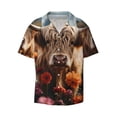 thumbnail image 2 of Lsque Realistic Flower Cow print Men's Cuban Collar Short Sleeve Shirt Summer Beachwear Casual Button Down Fashionable Vacation Leisure Shirt-Medium, 2 of 7