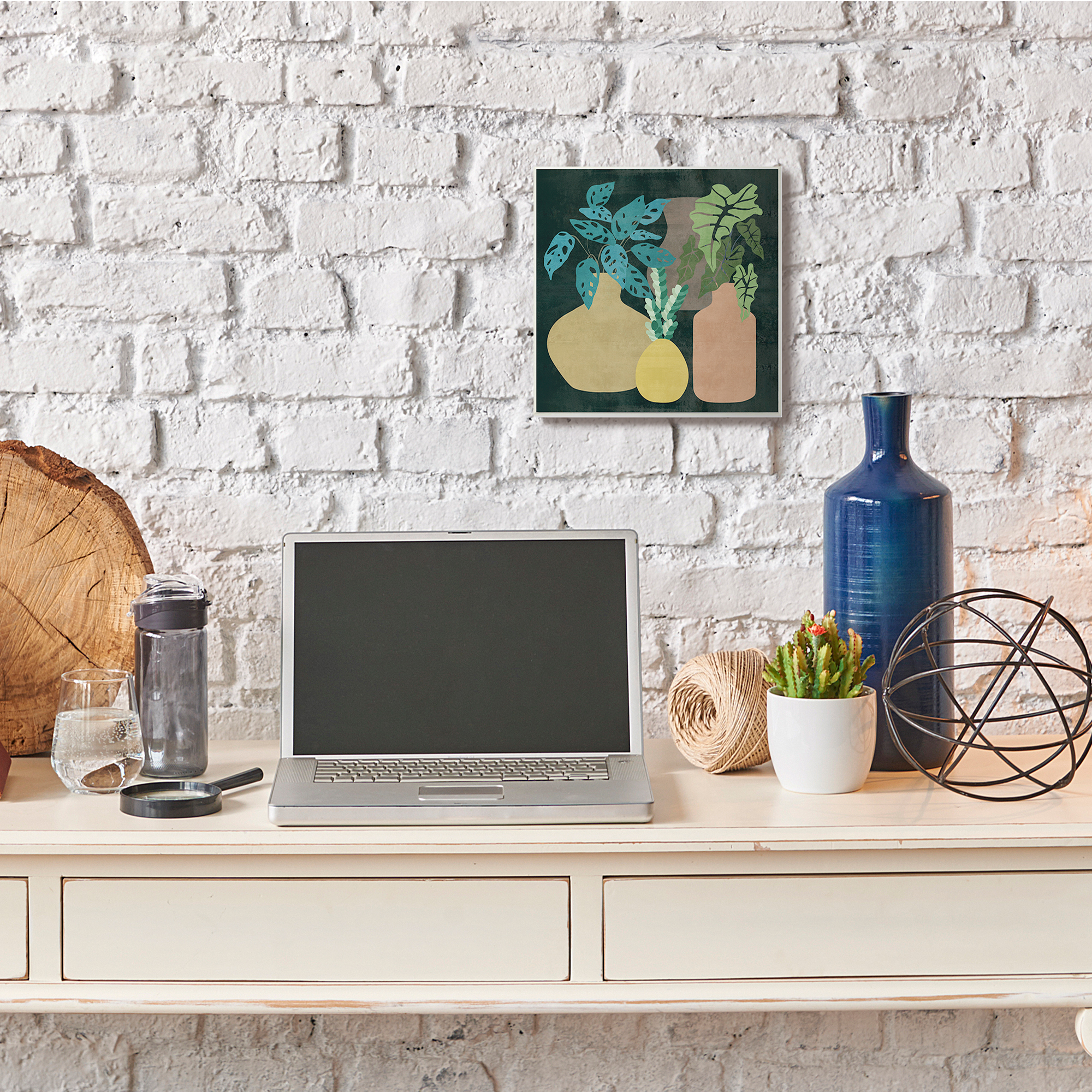 Stupell Industries Decorative Vases with Tropical Palms over Black,12 x 12,Designed by Melissa Wang