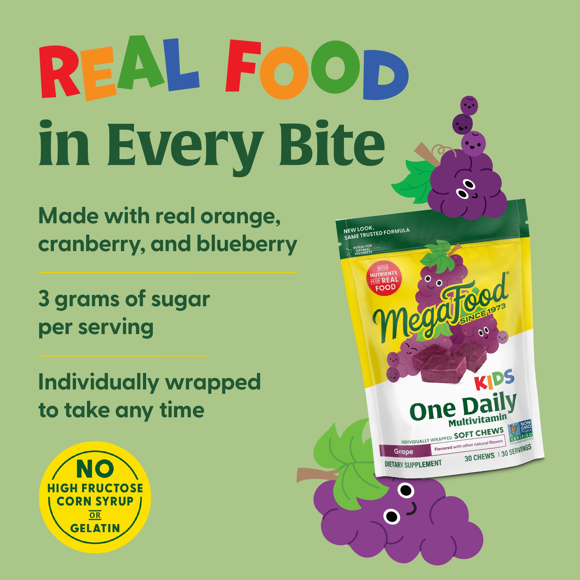 MegaFood Kids One Daily Multivitamin Soft Chews - Grape - Age 4+ - 30 Servings, 2 Pack