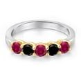 thumbnail image 3 of Gem Stone King 925 Silver and 10K Yellow Gold Red Created Ruby and Black Diamond Wedding-Bands Ring for Women | 1.09 Cttw | Round 3.5MM | Gemstone July Birthstone | Size 8, 3 of 6