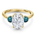 thumbnail image 3 of Gem Stone King 18K Yellow Gold Plated Silver Blue Diamond Ring Set with Moissanite (3.54 Cttw), 3 of 7