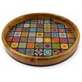thumbnail image 5 of RAFAEL EXPORTS Handcrafted Round Wooden Serving Tray with Vibrant Mandala Tile Design - Decorative Food Platter for Coffee Table, Ottoman, Kitchen and Home Décor Gift, 5 of 8