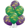PMU Mardi Gras Balloons 11 Inch Assorted Green and Purple Latex with All-Over Print Gold Masks and Confetti Pkg/25