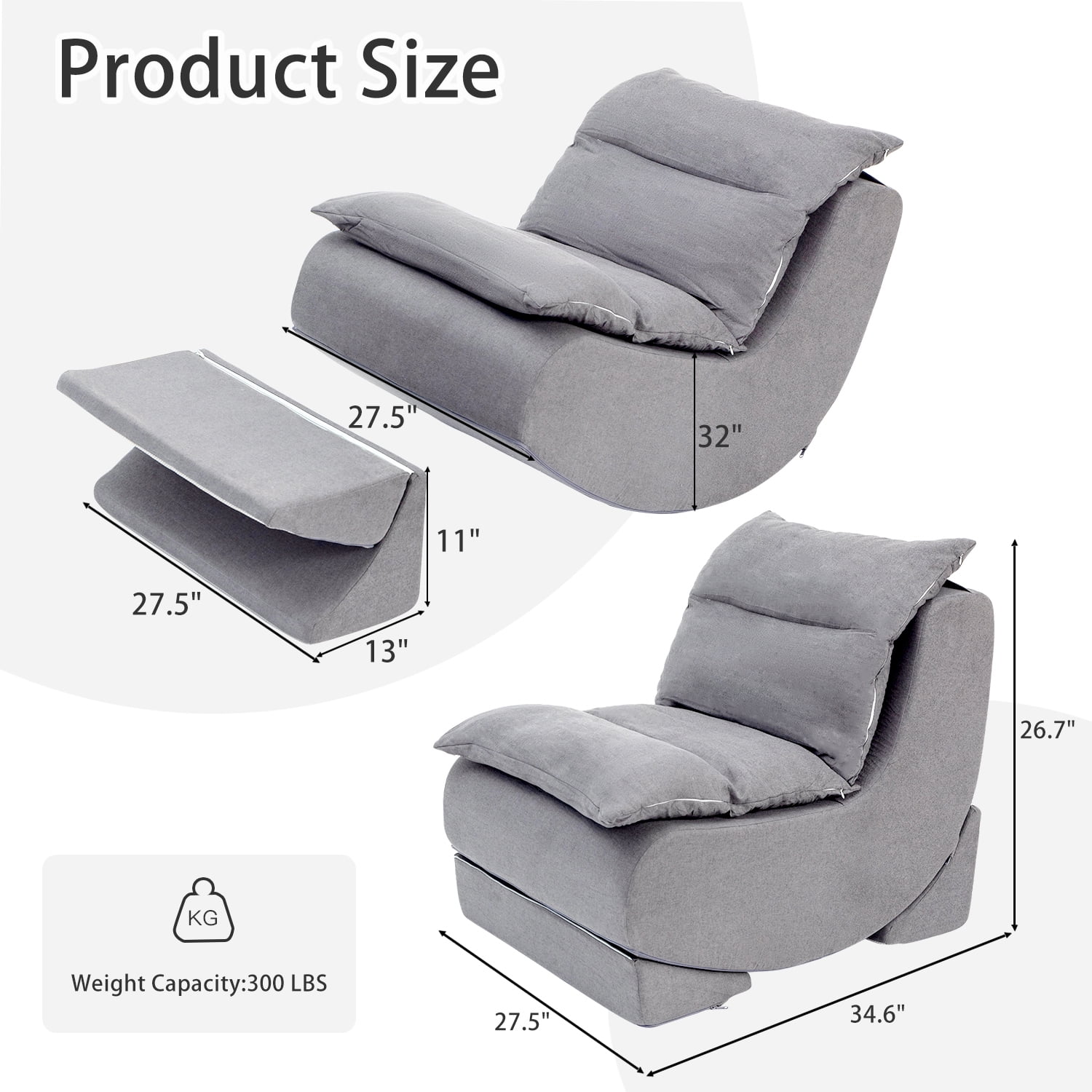 Cynefin Rocking Chair Nursery Glider, Boneless Chair, Convertible Upholstered Memory Foam Compressible Sitting Lounge Chair, Fireside Chair for Reading Relaxing in Livingroom Bedroom