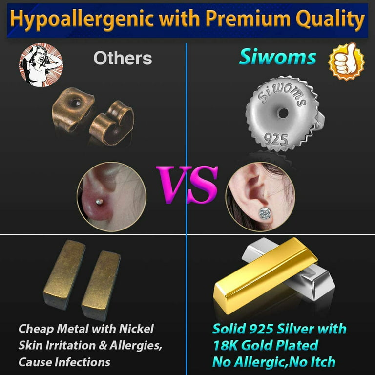 ShenHan 3 Pairs Screw on Earring Backs Replacement for Diamond Earring Studs, Sterling Silver18k Gold Hypoallergenic Screwbacks