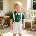 thumbnail image 2 of XAOFW Baby Boy Outfits Short Sleeve Solid Color Romper Suspenders Shorts Toddler Kids Summer Gentleman Sets 9-12 Months, 2 of 6