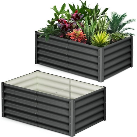 2PCS Galvanized Raised Garden Bed, 6x3x1.5ft Metal Raised Garden Beds Outdoor - Heavy-Duty Planter Boxes Outdoor for Vegetables, Herbs, Flowers - Wave Design, Open Bottom,Drak Grey