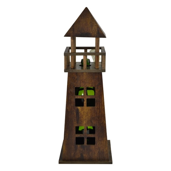 19" Brown Wooden Lighthouse Bottle Holder