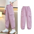 thumbnail image 2 of CPNG Girls Casual Baggy Cargo Pants Teen Girls Multi-Pocket Straight Wide Leg Athletic Pants Loose Elastic Waist Cargo Trousers(Pink,11-12 Years), 2 of 8