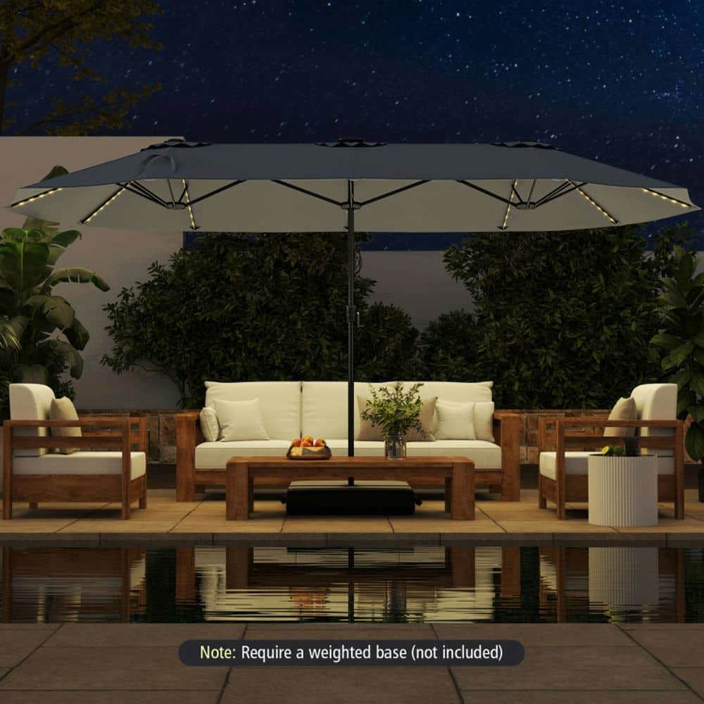 Demifill 15.5 FT Extra-Large Patio Umbrella, Outdoor Shade with LED Solar Lights and Crank Handle for Outdoor, Gray